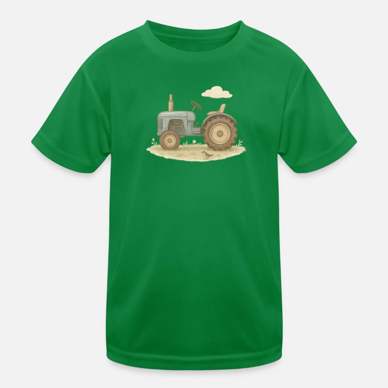 Blauer Oldtimer-Traktor Kinder Funktions-T-Shirt