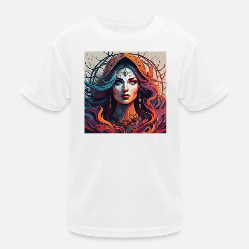 Third Eye magic. Fiery Mystic Portrait Kids Functional T-Shirt