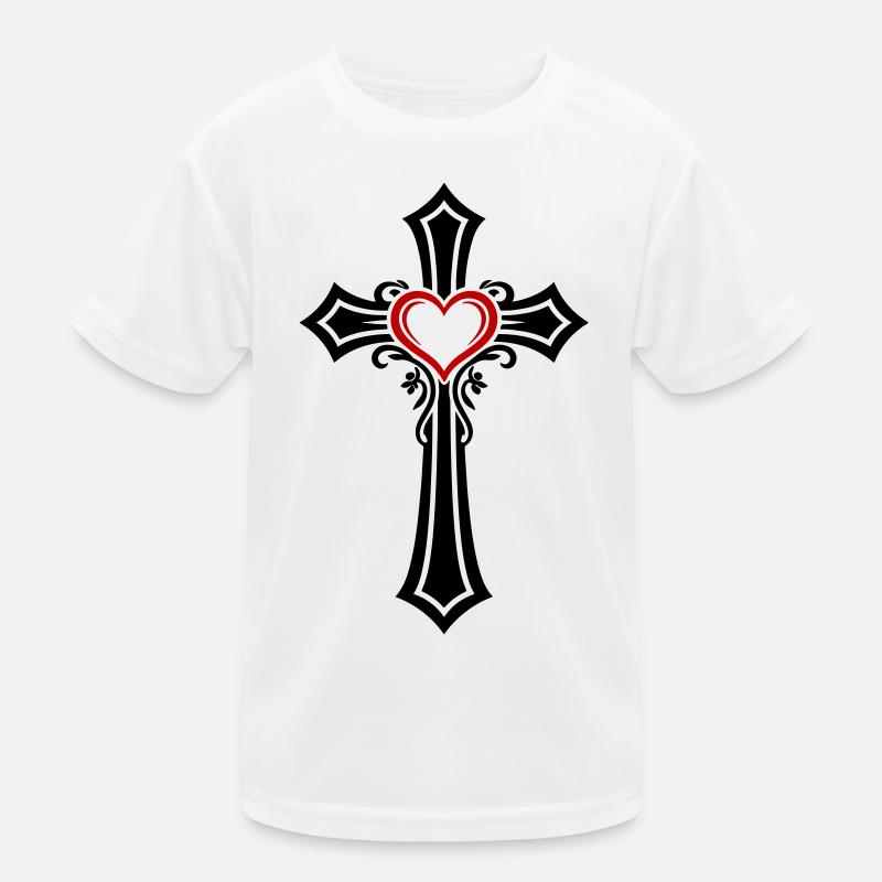 Symbole de Croix Cœur Foi T-shirt sport Enfant