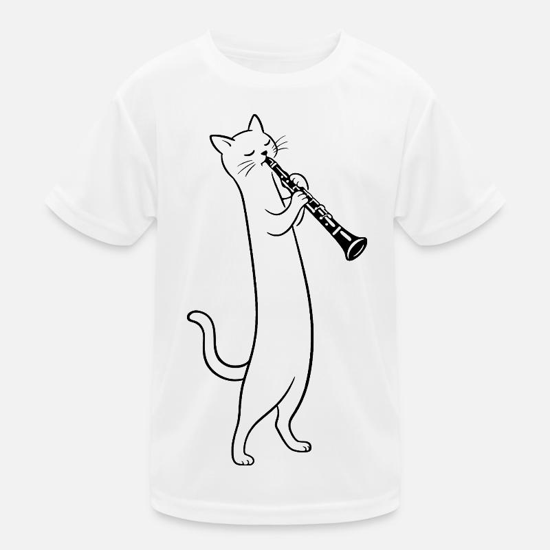 Cat plays clarinet Kids Functional T-Shirt