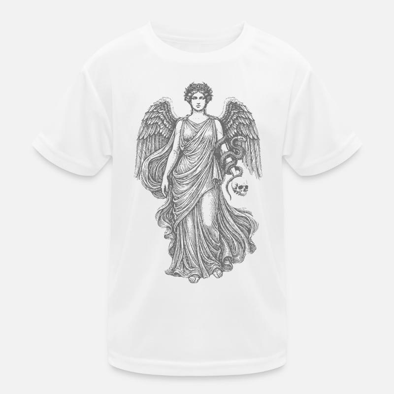 Schwarzer Engel mit Totenschädel und Schlange Kinder Funktions-T-Shirt