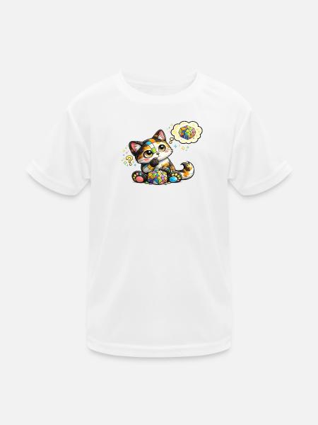 Katzenmosaik Traumkatzchen - Kinder Funktions-T-Shirt - Weiß - Vorne