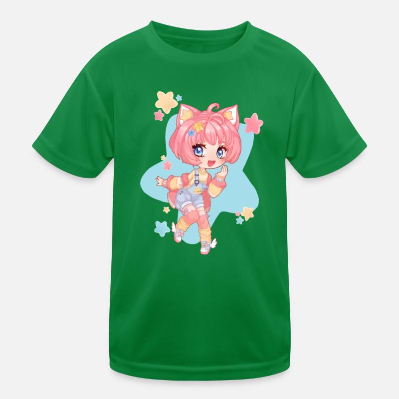 Chibi kawaii Mädchen Katzenohren Kinder Funktions-T-Shirt
