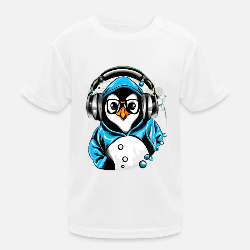 Pinguin mit blauen Pullover Kinder Funktions-T-Shirt
