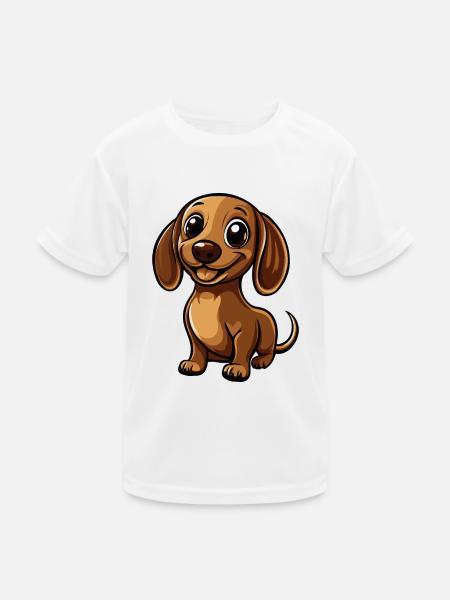 Dackel DachsHund Comic Niedlich - Kinder Funktions-T-Shirt - Weiß - Vorne