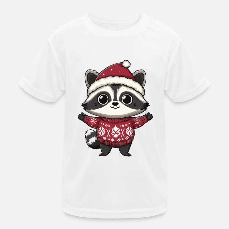 Raccoon Christmas Comic Kids Functional T-Shirt