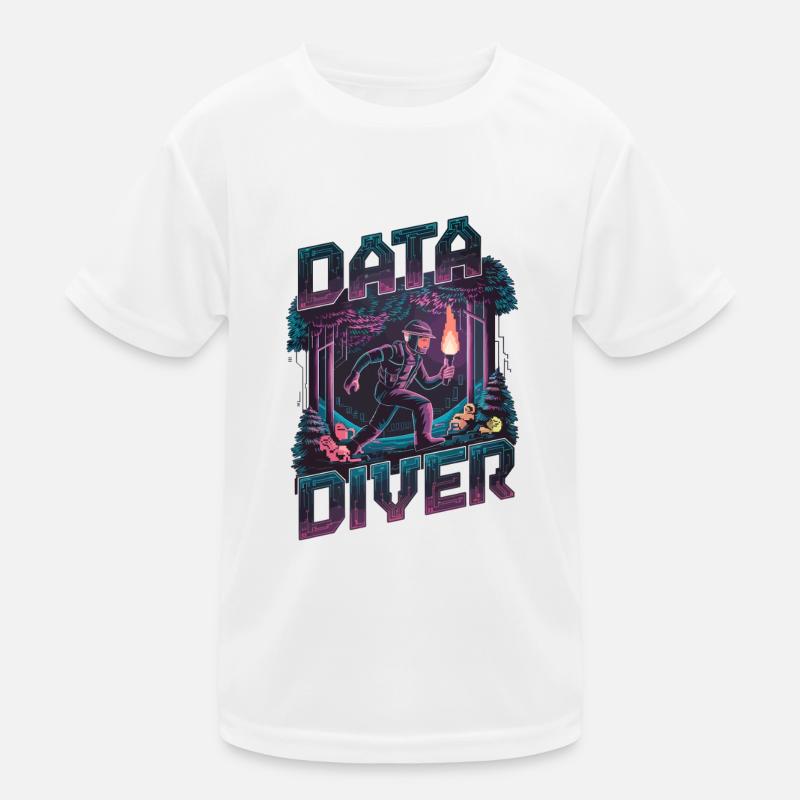 Datentaucher Cyber Explorer Retro Tech Kunstwerk Kinder Funktions-T-Shirt