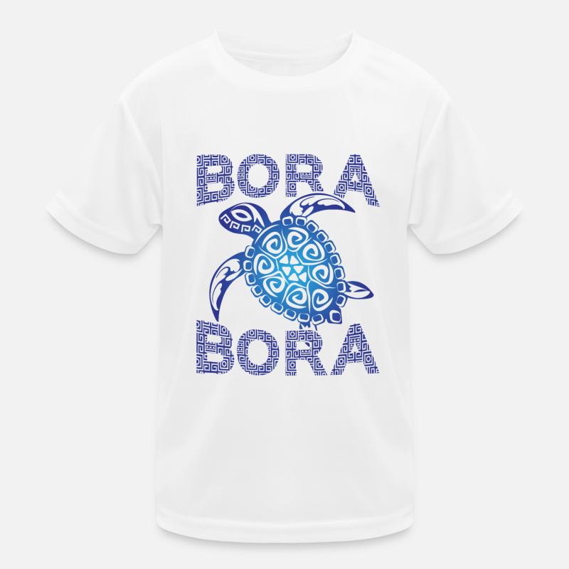 Polynesian Blue Tribal Sea Turtle Bora Bora Kids Functional T-Shirt