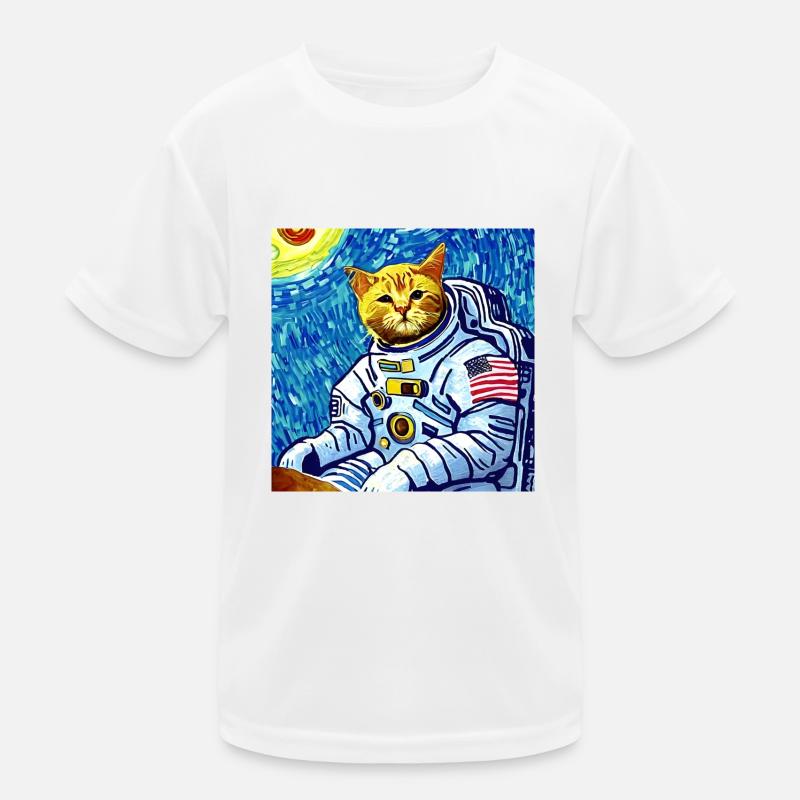 Van Gogh Astronaut Katze Kinder Funktions-T-Shirt