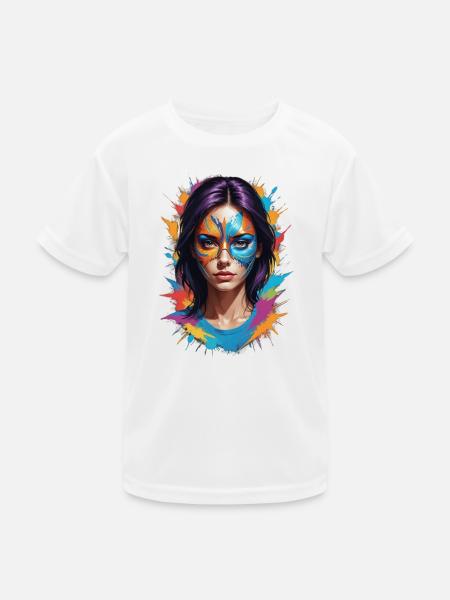 "Farbenfrohe Maskerade: Stil trifft Schutz" - Kinder Funktions-T-Shirt - Weiß - Vorne
