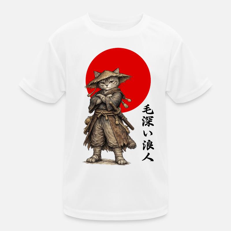 Katzen-Ronin-Samurai unter roter Sonne Kinder Funktions-T-Shirt