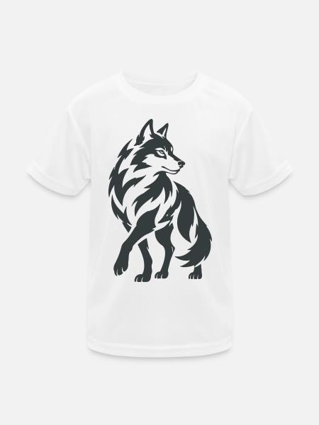 Geometrischer Wolf – Silhouette - Kinder Funktions-T-Shirt - Weiß - Vorne