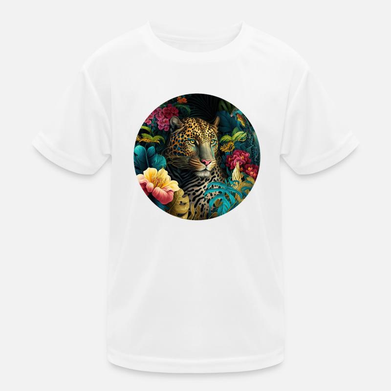 Leopard Jungle Blumen - Kinder Funktions-T-Shirt - Weiß