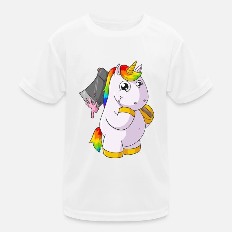 Comic Einhorn mit Axt - Kinder Funktions-T-Shirt - Weiß