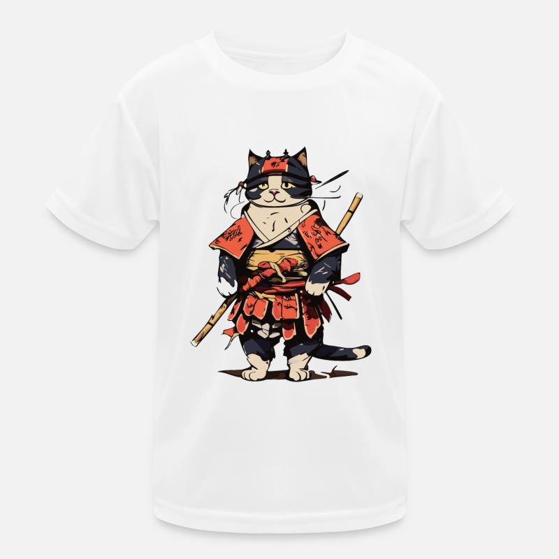 Chat samouraï - T-shirt sport Enfant - blanc