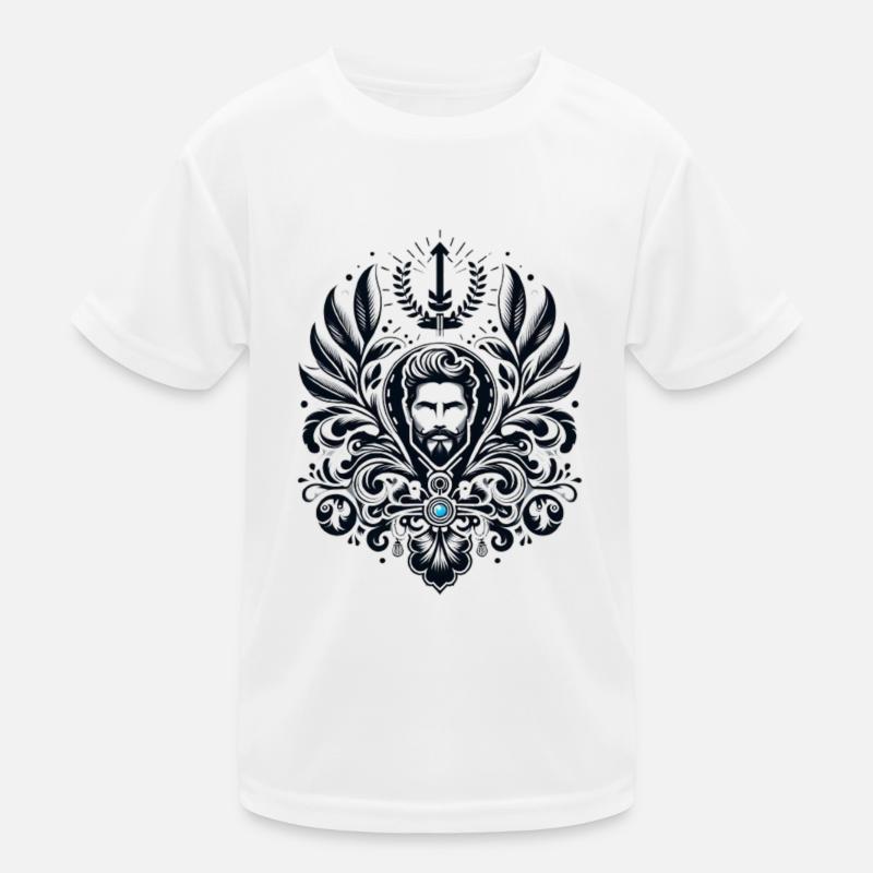 Black and White Shield Design with Blue Gem Kids Functional T-Shirt