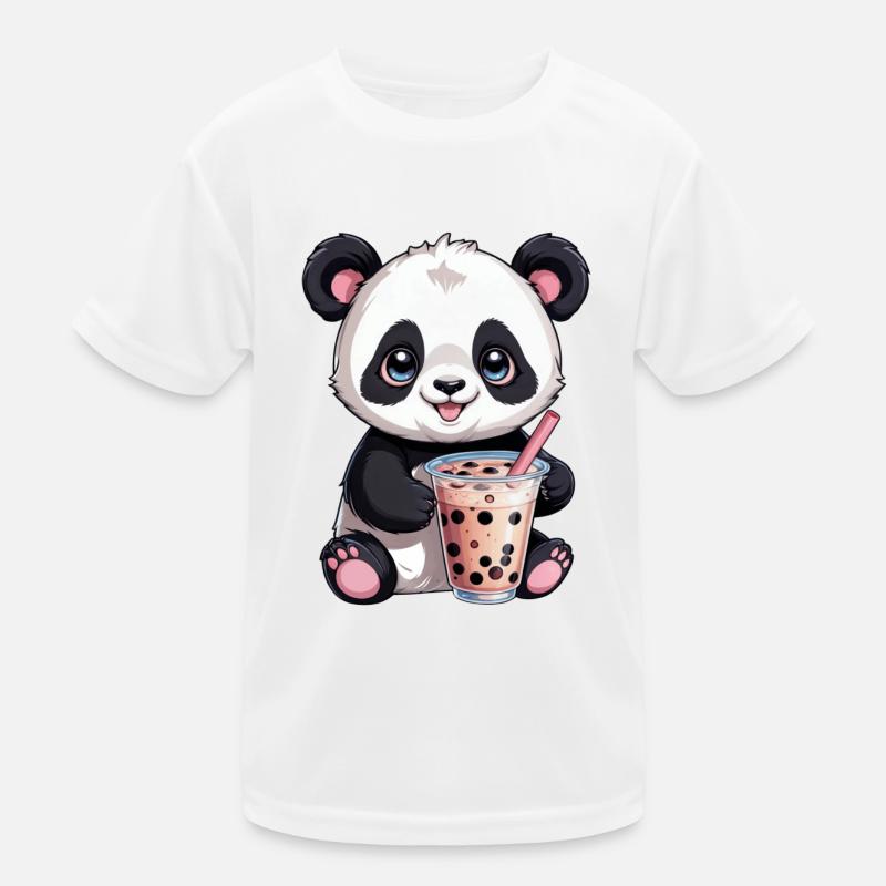 Cute panda drinking bubble tea - Kids Functional T-Shirt - white