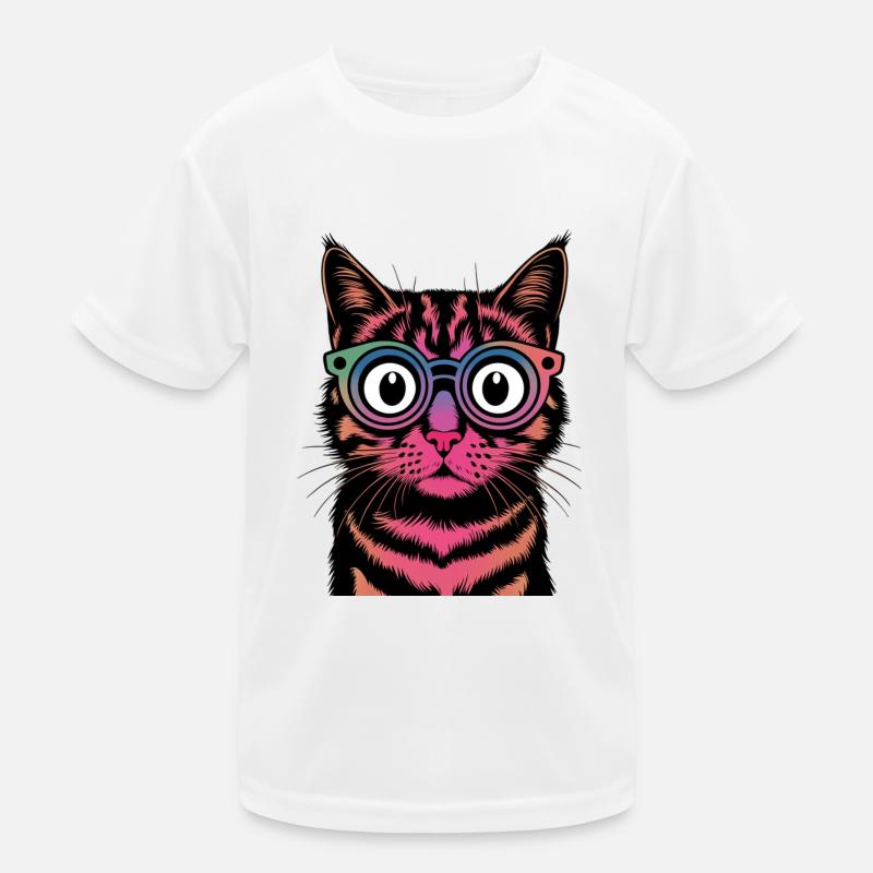 Regenbogen-Katze mit Brille Kinder Funktions-T-Shirt