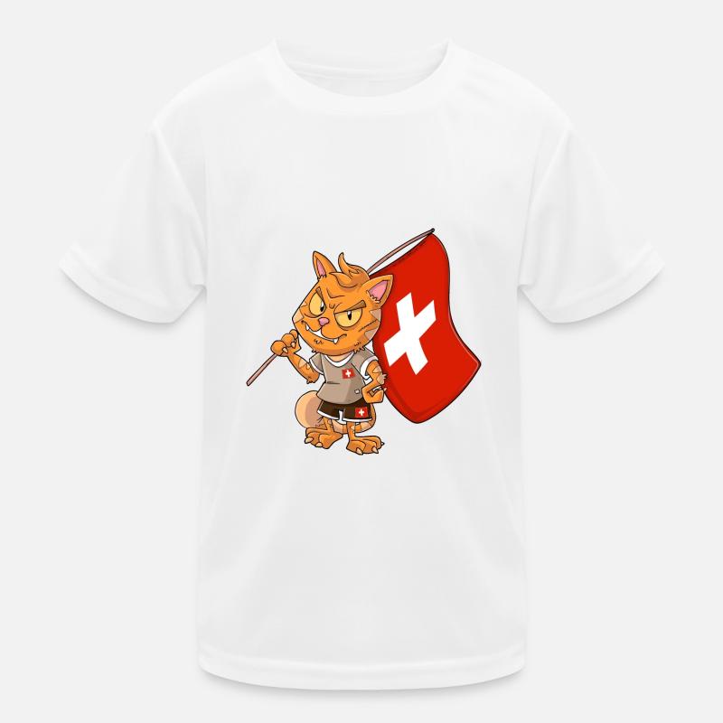 Schweizer Fan Katze Kinder Funktions-T-Shirt