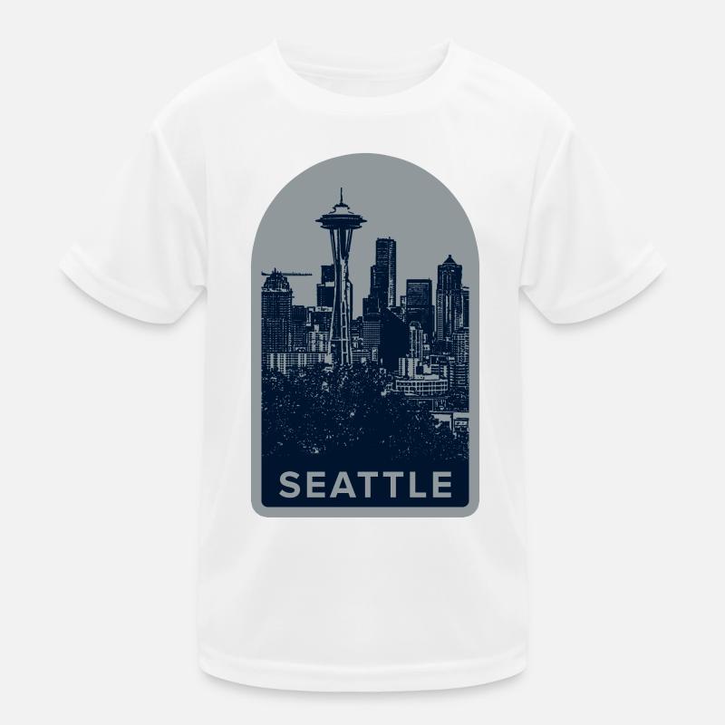 Seattle Skyline Badge: Space Needle Silhouette Kids Functional T-Shirt