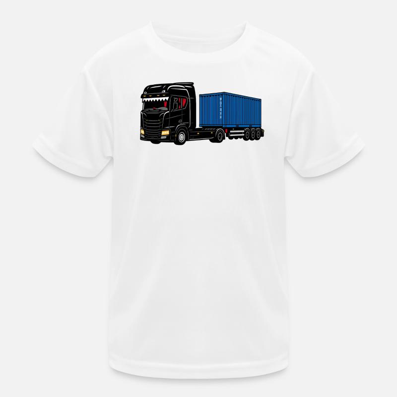 Container-Trucker auf Achse mit der Büchse. Kinder Funktions-T-Shirt