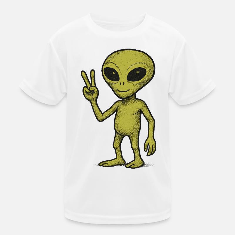 Friedliche Alien Friedenszeichen Illustration Kinder Funktions-T-Shirt