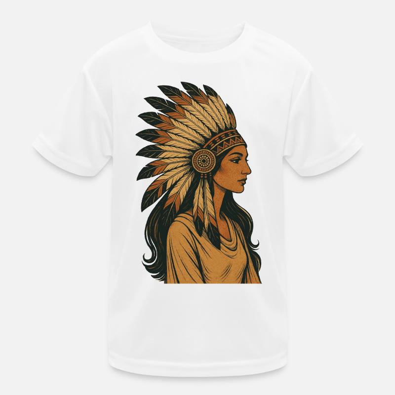 Indigenous Portrait with Feather Crown Kids Functional T-Shirt