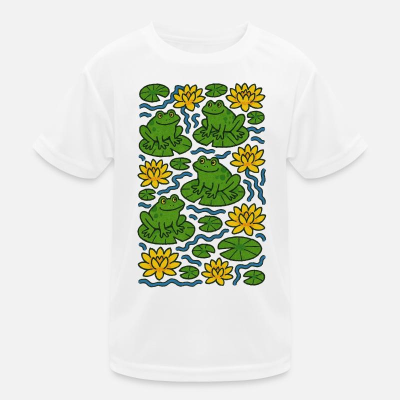 Lily Pad Frogs in Bloom Pattern Kids Functional T-Shirt