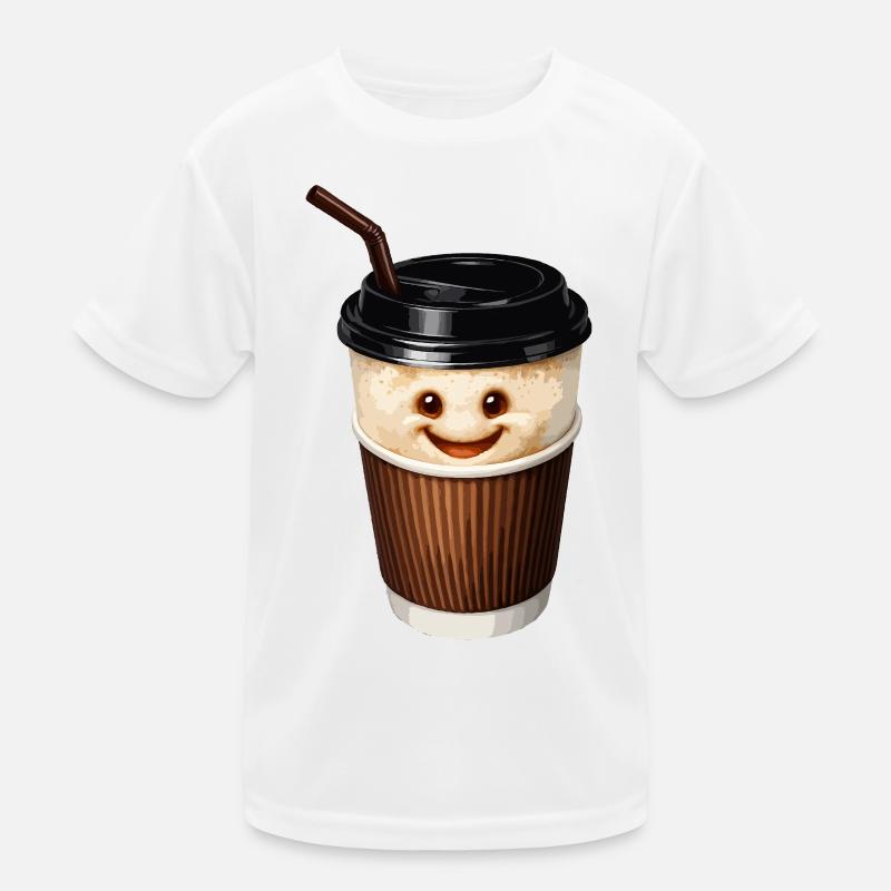 Smiling coffee cup with straw Kids Functional T-Shirt