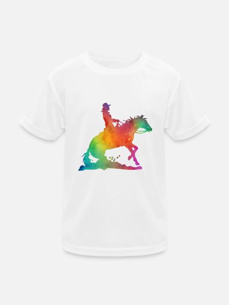 Westernreiterin Aquarell Look - Kinder Funktions-T-Shirt - Weiß - Vorne