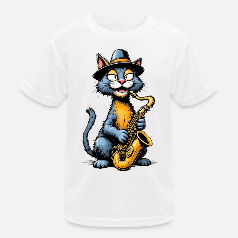 Jazz Cat mit Saxophon Kinder Funktions-T-Shirt
