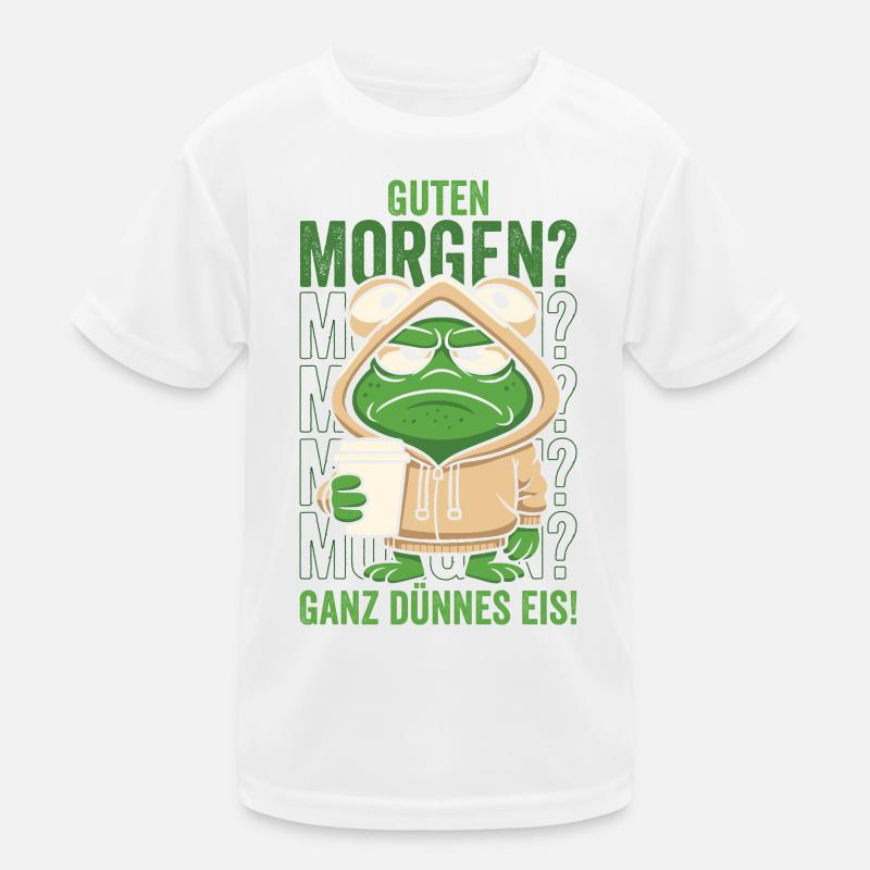 Morgenfrosch im Hoodie mit Kaffeebecher Kinder Funktions-T-Shirt