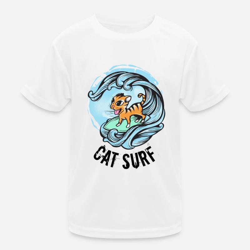 Cat Surf Word Game Cat Surfboard Wave Kids Functional T-Shirt