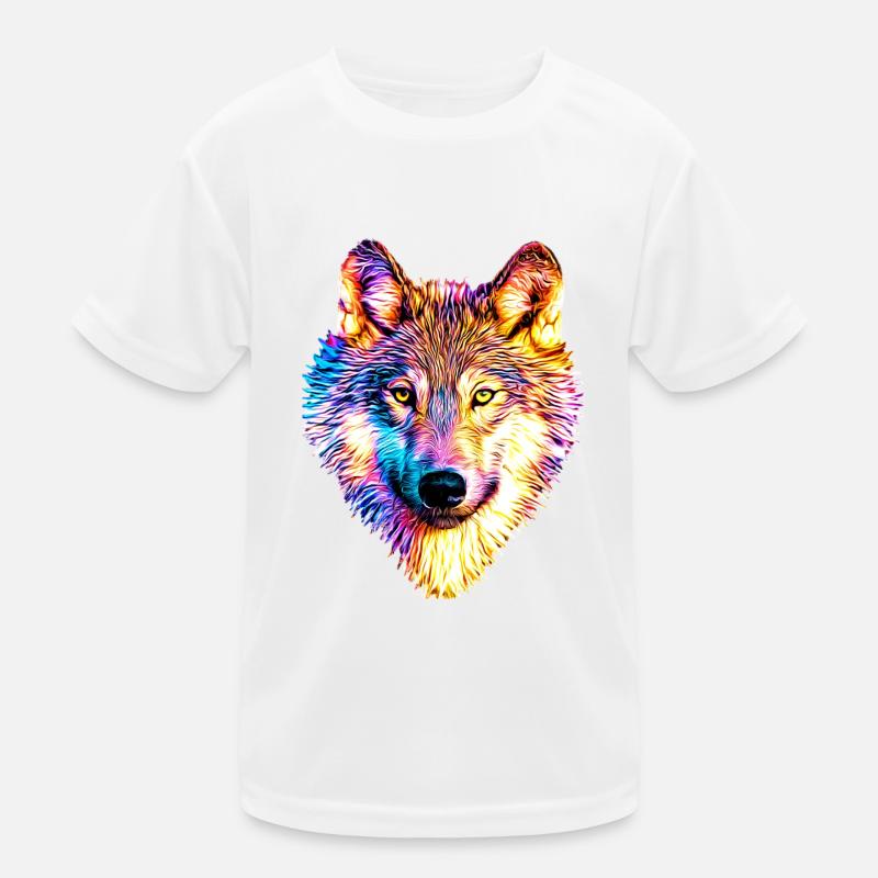 Wolf in rainbow flames Kids Functional T-Shirt
