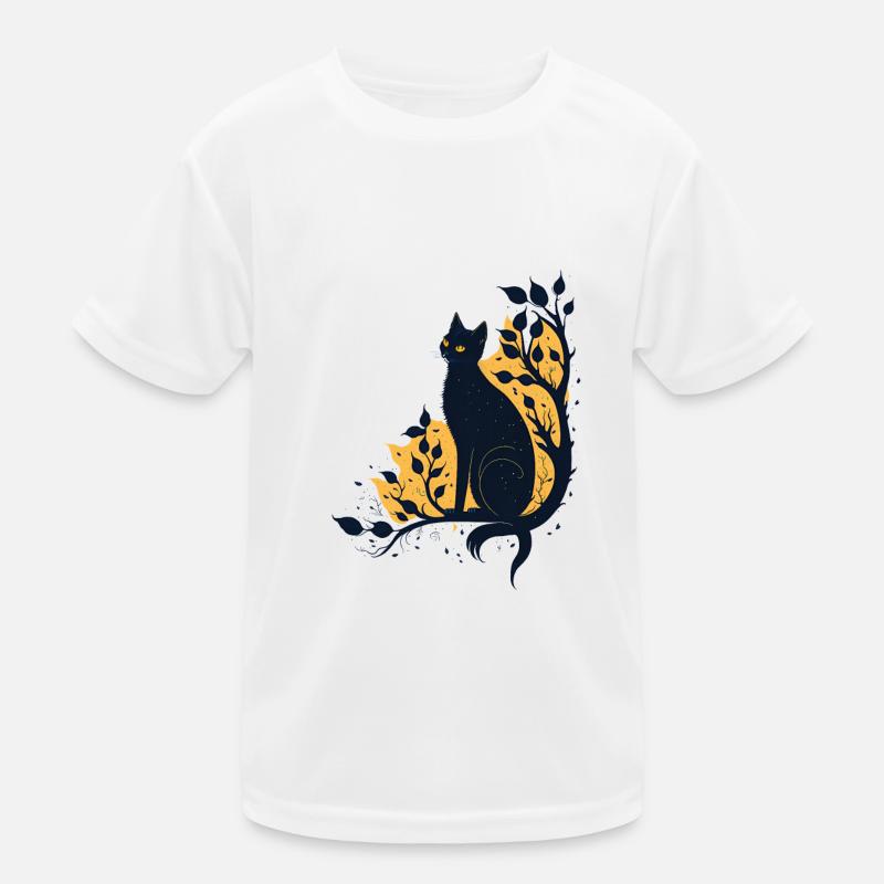 Black cat on tree branch Kids Functional T-Shirt