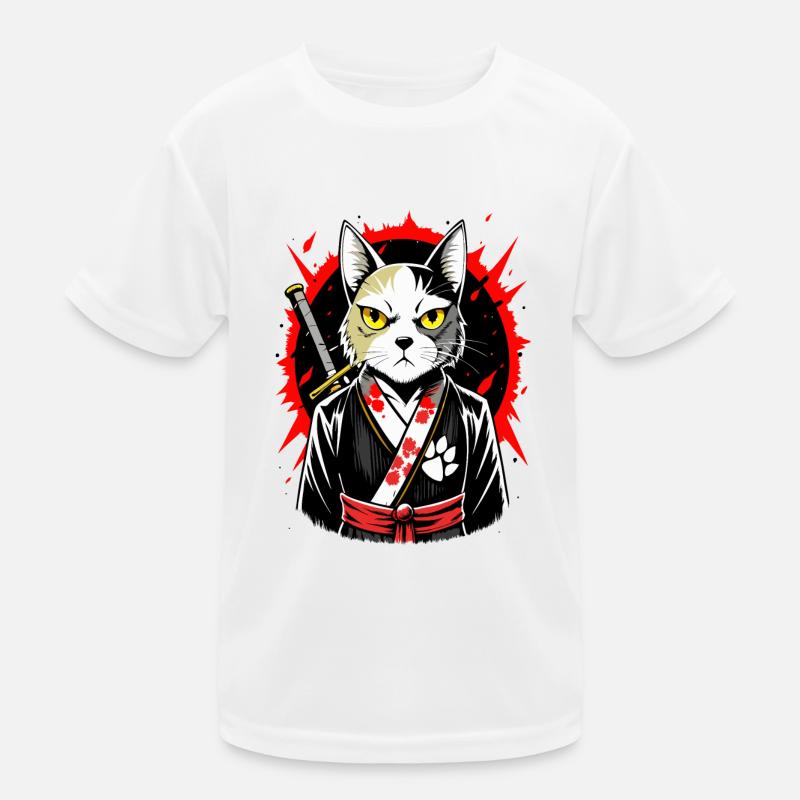 Samurai-Katze - Kinder Funktions-T-Shirt - Weiß