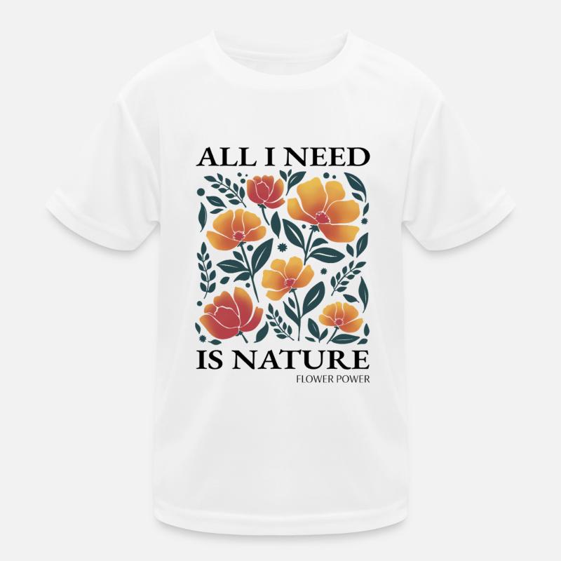 Stylized floral pattern "All I need is Nature" Kids Functional T-Shirt