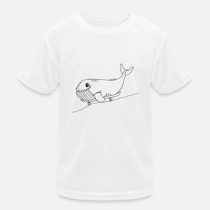 Blauwal mit Skateboard Kinder Funktions-T-Shirt