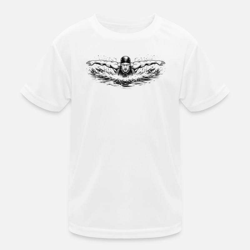 Schwimmer im kraftvollen Comic-Ink Stil Kinder Funktions-T-Shirt