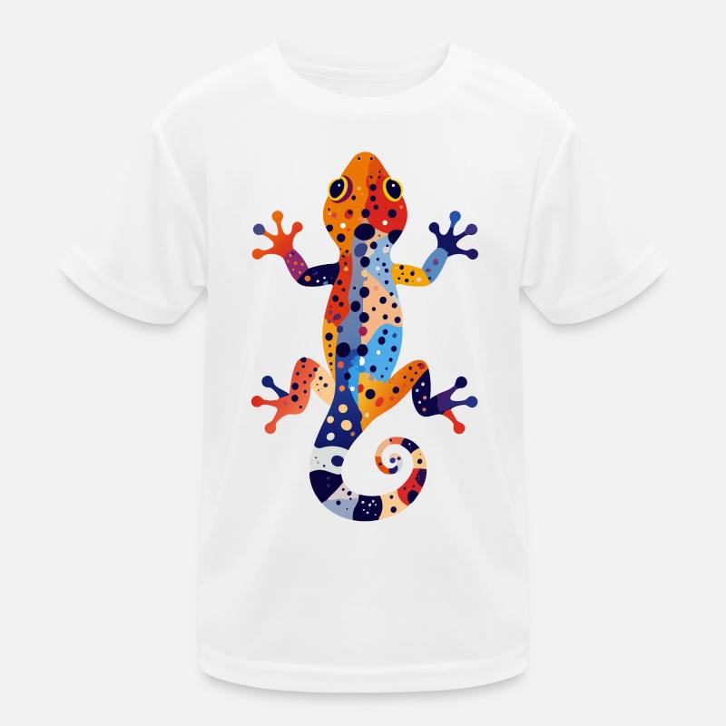 Bunter Gecko Eidechse Farbexplosion Sommer Motiv Kinder Funktions-T-Shirt