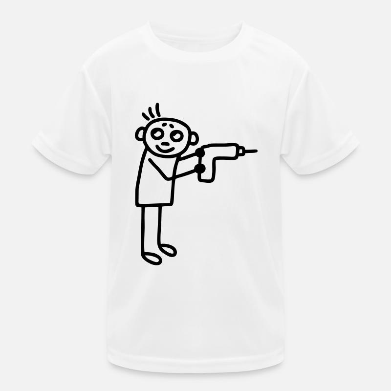 Handwerker mit Bohrmaschine Kinder Funktions-T-Shirt
