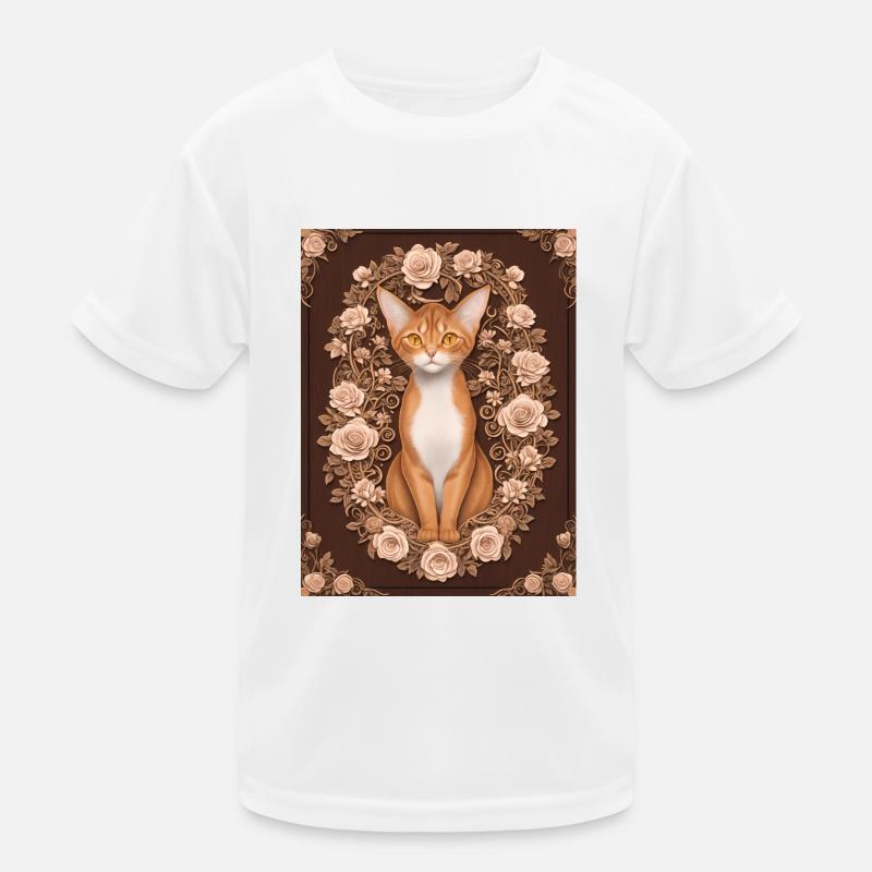 Holzschnitt einer Katze mit Rosenkranz Kinder Funktions-T-Shirt