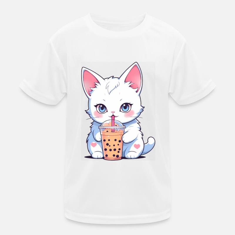 Süße Katze trinkt Bubble Tea Kinder Funktions-T-Shirt