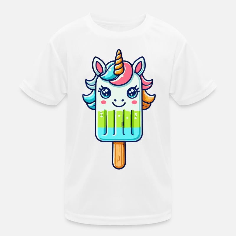 Ein Eis am Stil in Form eines bunten Einhorns Kinder Funktions-T-Shirt