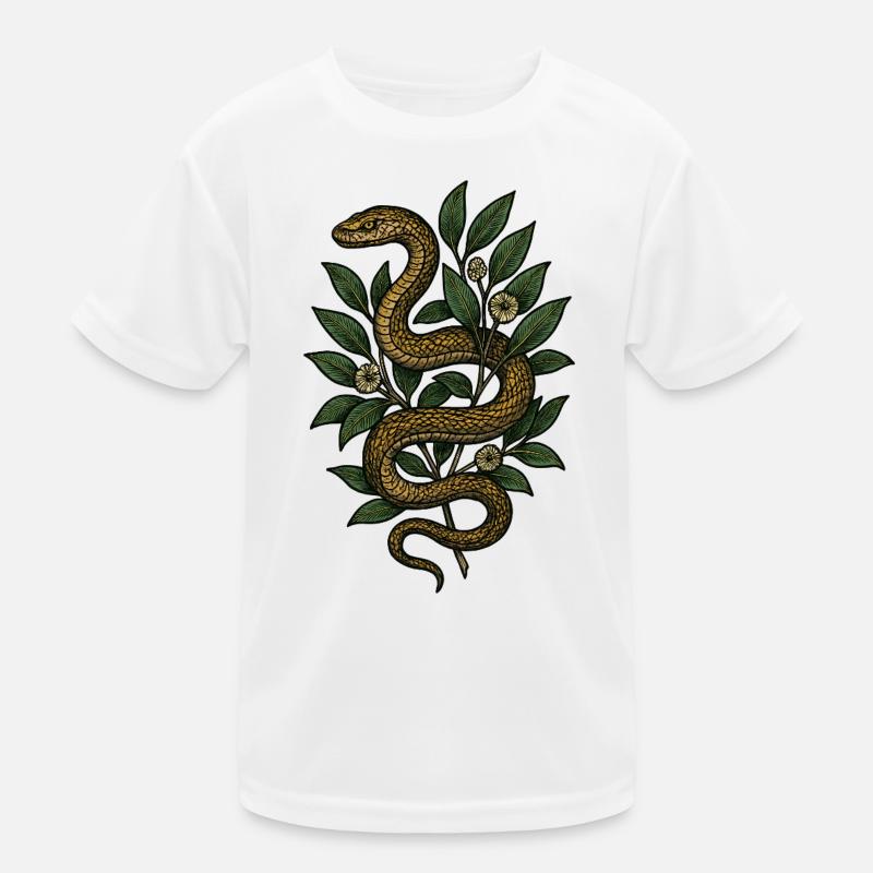 Schlange im Blattwerk - botanischer Stil Kinder Funktions-T-Shirt