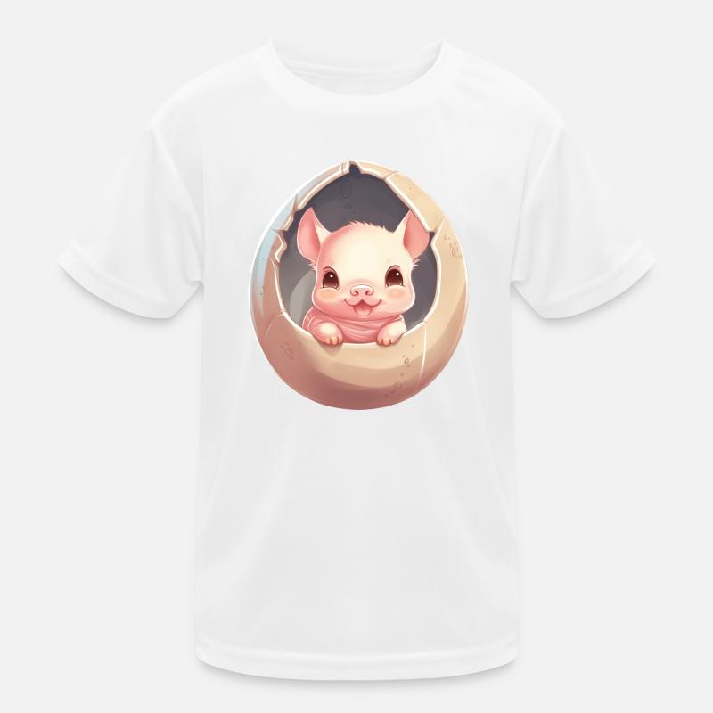 Pig in Eggshell - Charming Animal Design Kids Functional T-Shirt