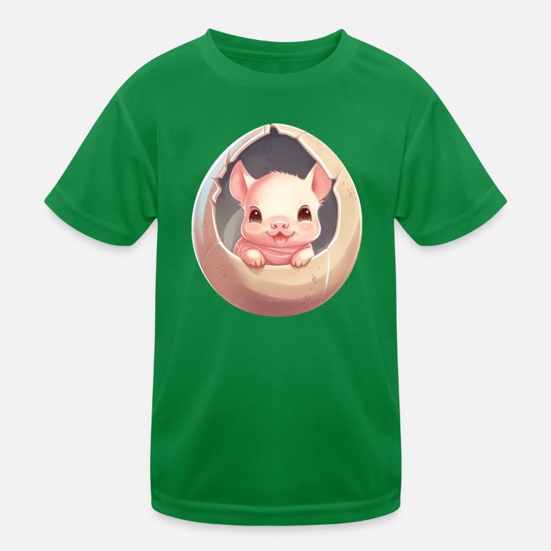 Pig in Eggshell - Charming Animal Design Kids Functional T-Shirt