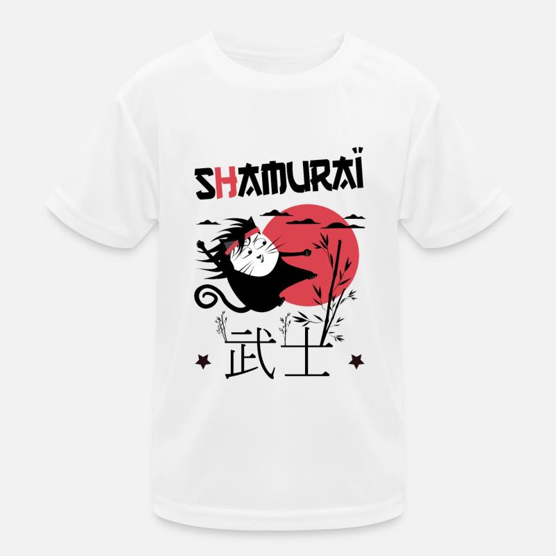 Shamuraï Cat Fighter, Funny Samurai Black Cat Kids Functional T-Shirt
