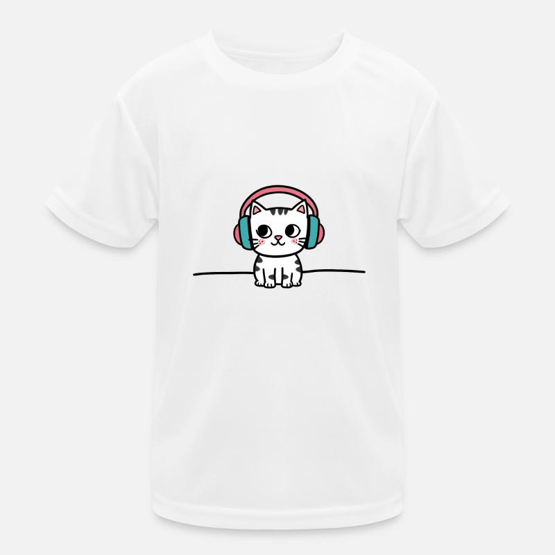 Chat mignon avec des écouteurs Doodle T-shirt sport Enfant