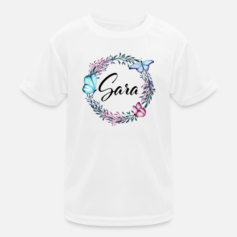 Sara, name, lettering, flower wreath, gift Kids Functional T-Shirt